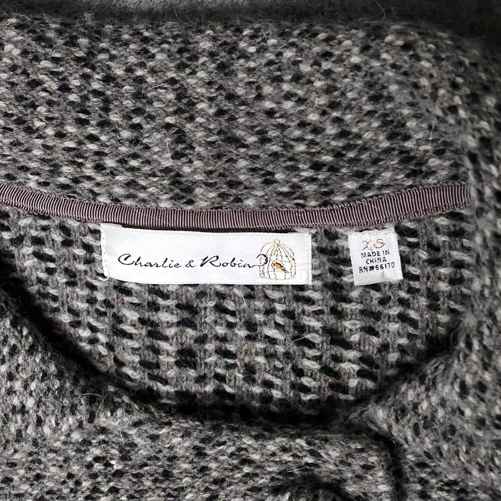 Charlie & Robin Tweed Crop Jacket XS Black Brown Wool Angora Bow Tie Coquette - Picture 4 of 6